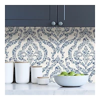 Blue Floral Damask Pattern Peel & Stick Wallpaper