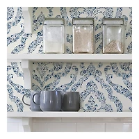 Blue Floral Damask Pattern Peel & Stick Wallpaper