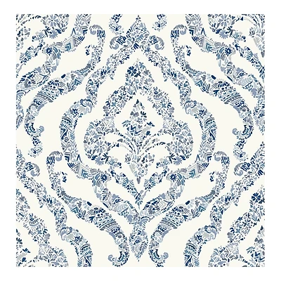 Blue Floral Damask Pattern Peel & Stick Wallpaper