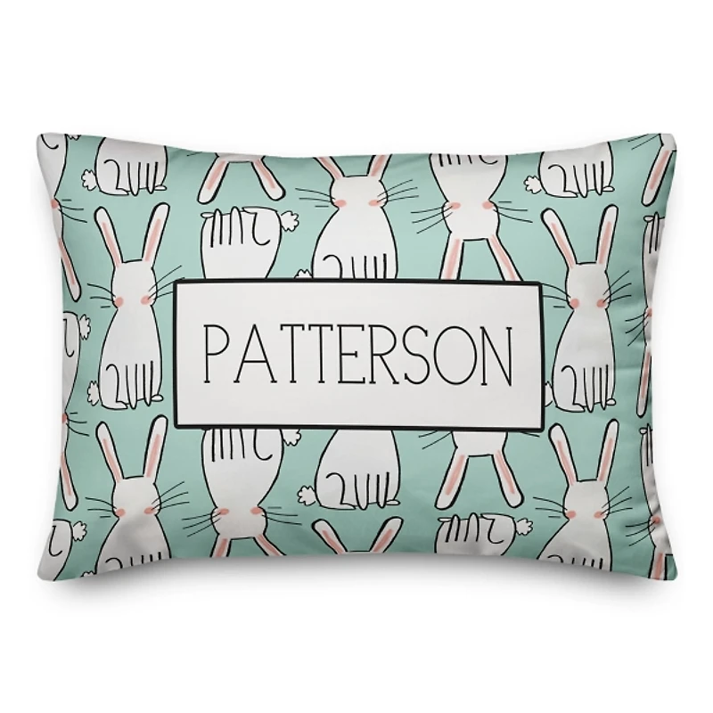 Personalized Mint Easter Bunny Outdoor Pillow