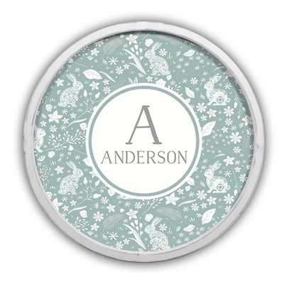 White Personalized Blue Bunnies Wall Plaque