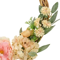 Rose and Peony Half Hoop Wreath