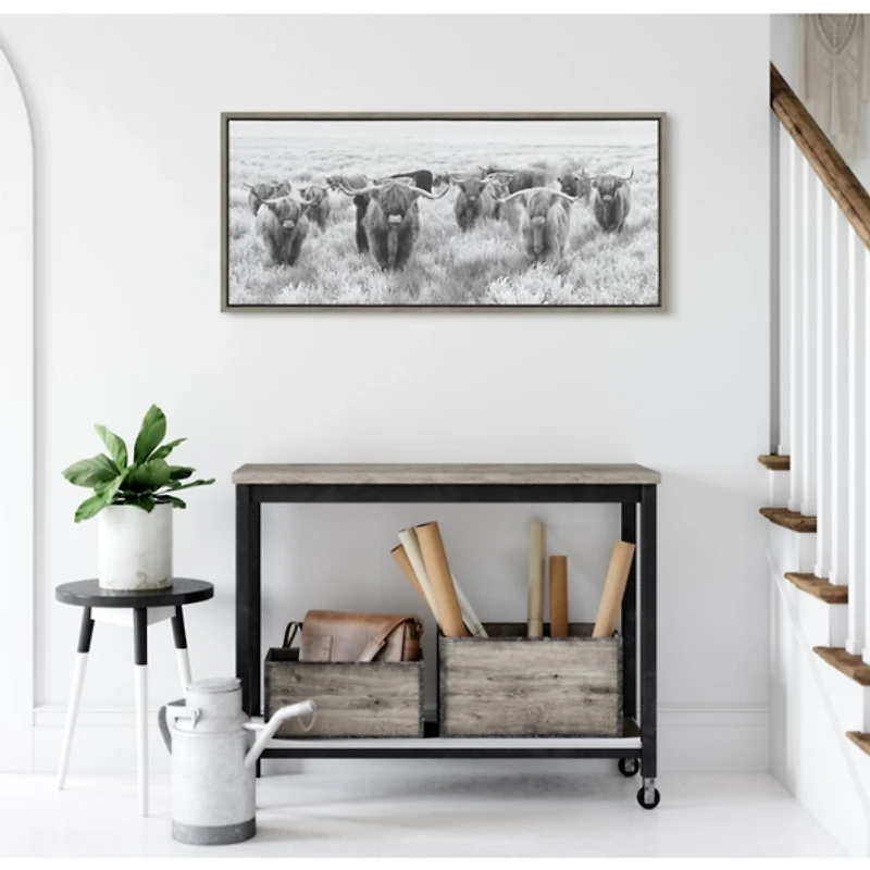 Black & White Highland Herd Canvas Art Print