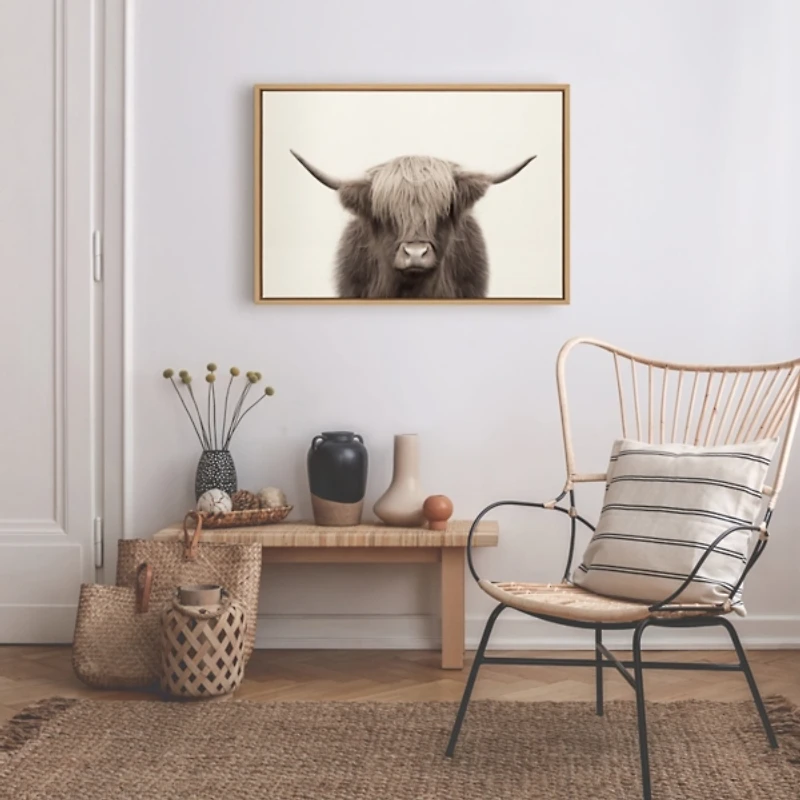 Neutral Highland Cow Framed Canvas Print, 23x33