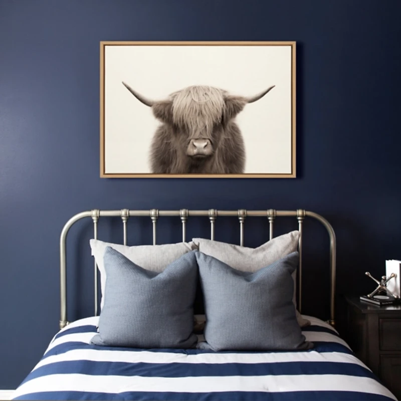 Neutral Highland Cow Framed Canvas Print, 23x33