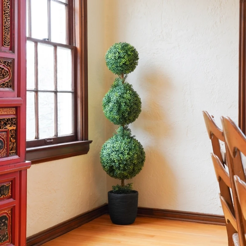 Boxwood Triple Topiary in Decorative Black Pot