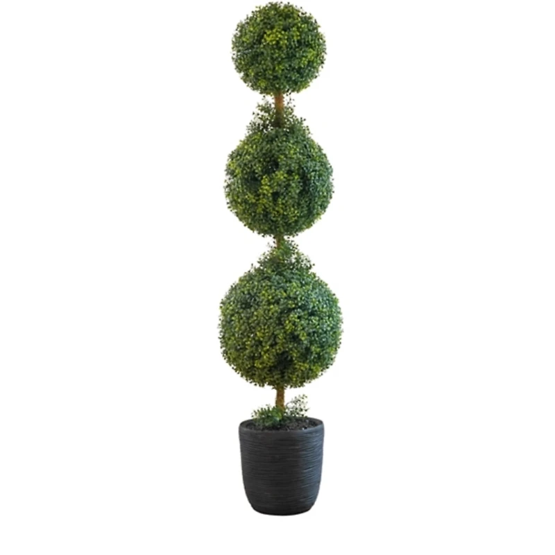 Boxwood Triple Topiary in Decorative Black Pot