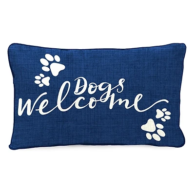 Navy Dogs Welcome Outdoor Lumbar Pillow