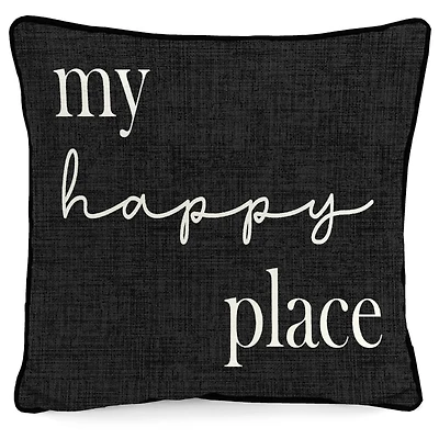 Black & White My Happy Place Outdoor Pillow