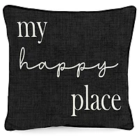 Black & White My Happy Place Outdoor Pillow