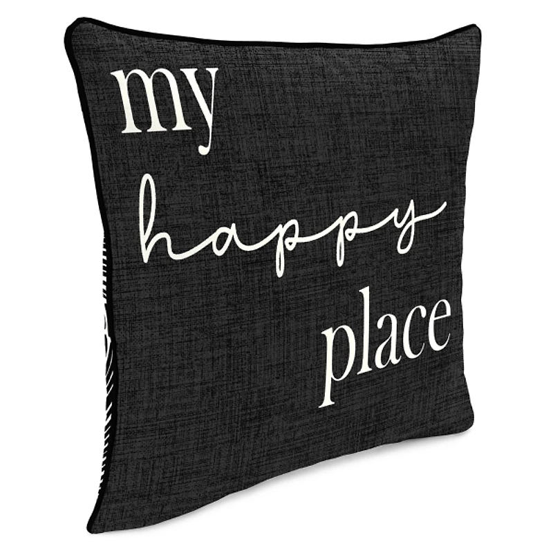 Black & White My Happy Place Outdoor Pillow