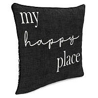 Black & White My Happy Place Outdoor Pillow