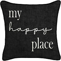 Black & White My Happy Place Outdoor Pillow