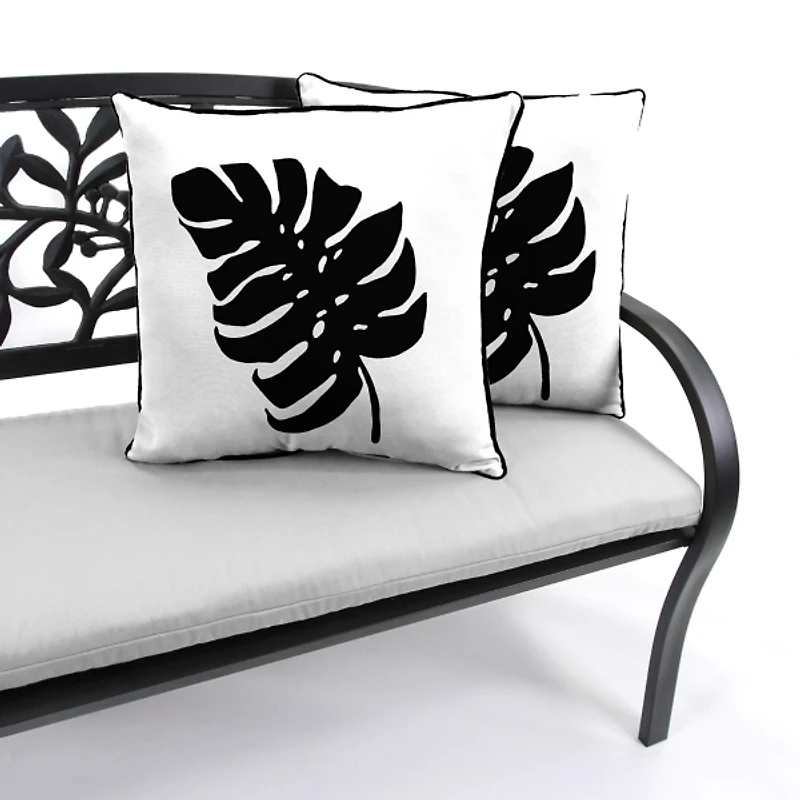 Black and White Palm Leaf Outdoor Pillow
