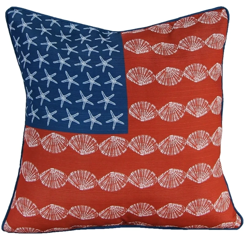 Clamshell and Starfish American Flag Pillow