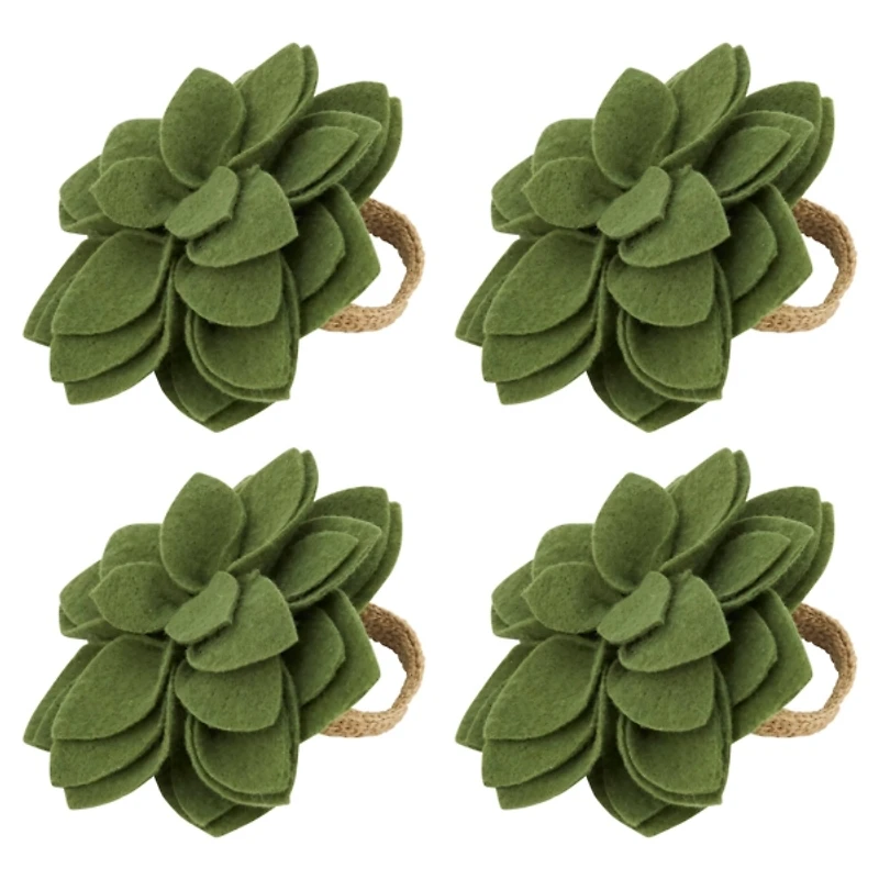 Green Blossom Napkin Rings, Set of 4