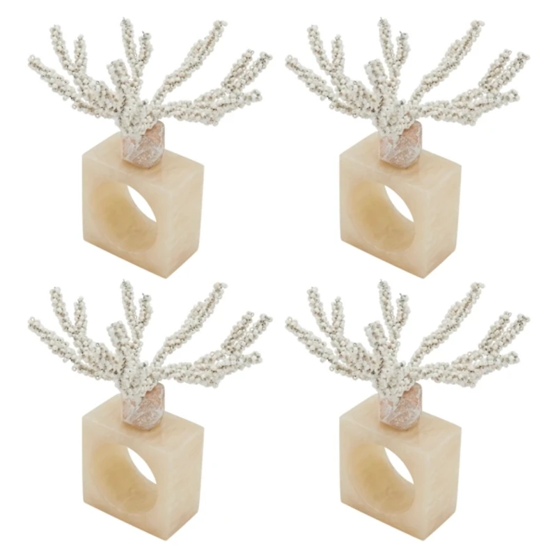 Cream Beaded Coral Napkin Rings, Set of 4