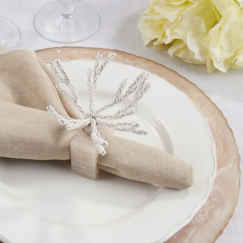 Cream Beaded Coral Napkin Rings, Set of 4