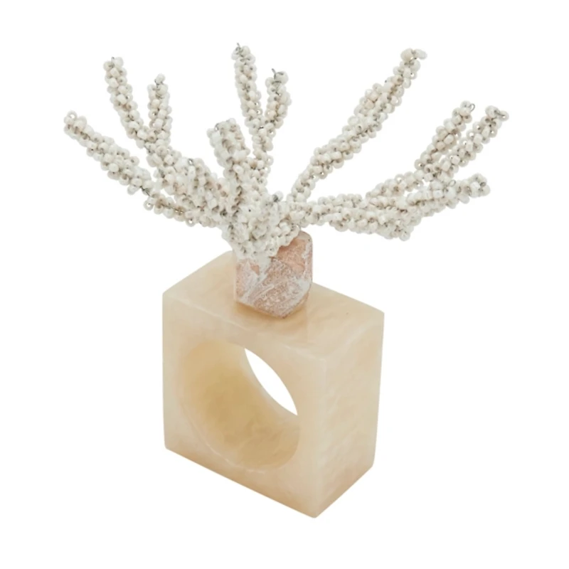 Cream Beaded Coral Napkin Rings, Set of 4