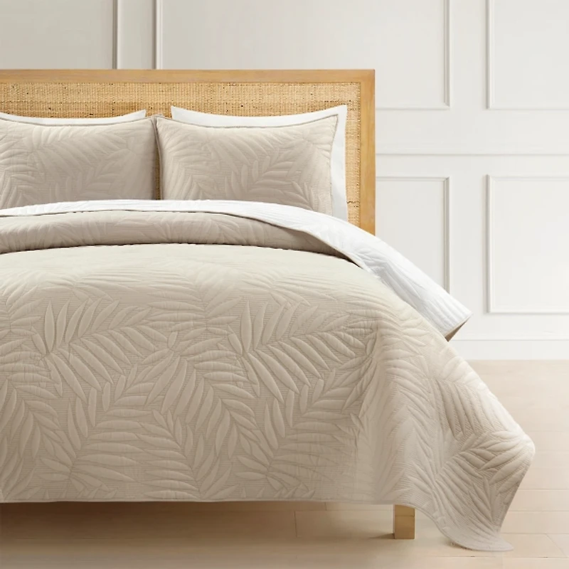 Neutral Leaf Reversible 3-pc. Cali King Quilt Set