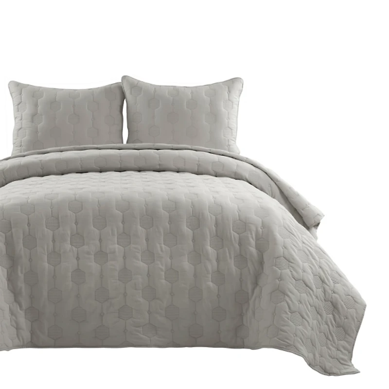 Gray Hexagon Honeycomb 3-pc. Full/Queen Quilt Set