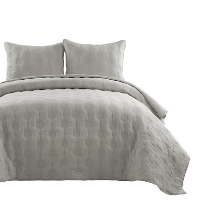 Gray Hexagon Honeycomb 3-pc. Full/Queen Quilt Set