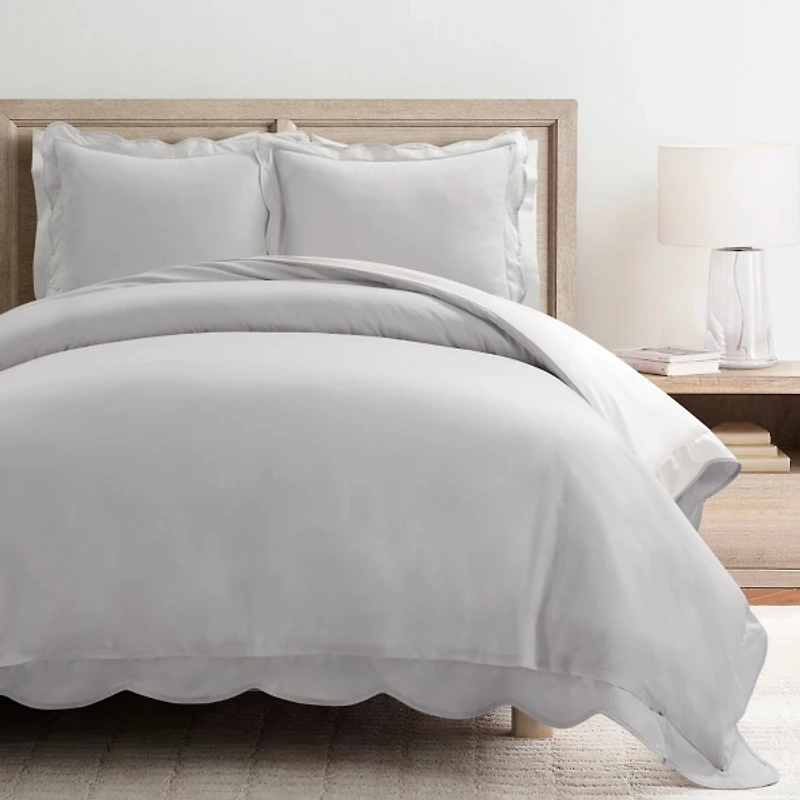 Gray Scallop Edge 3-pc. King Duvet Cover Set
