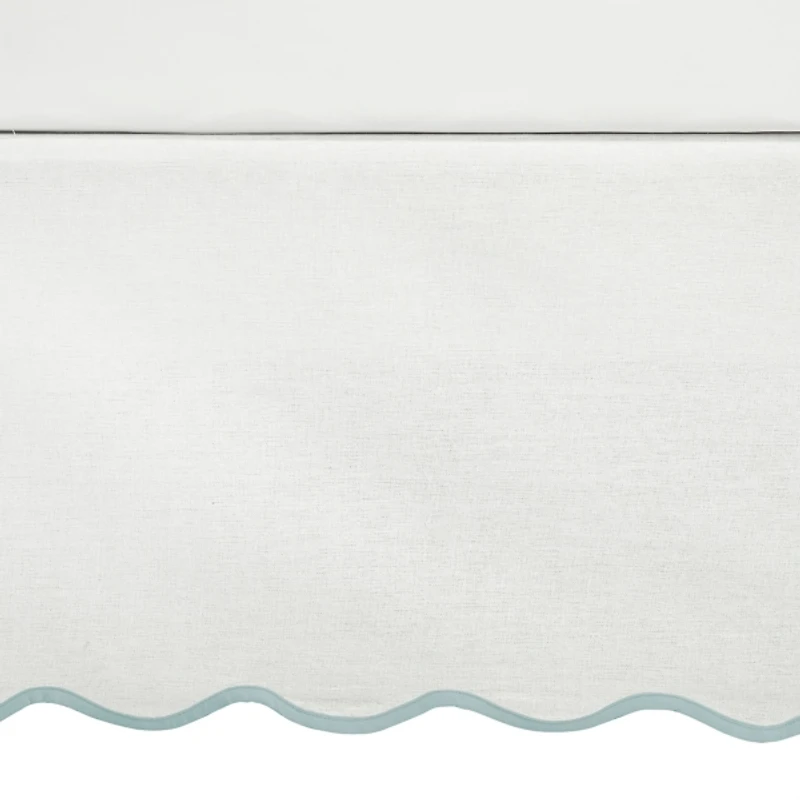 White Blue Scalloped Coastal Queen Bed Skirt