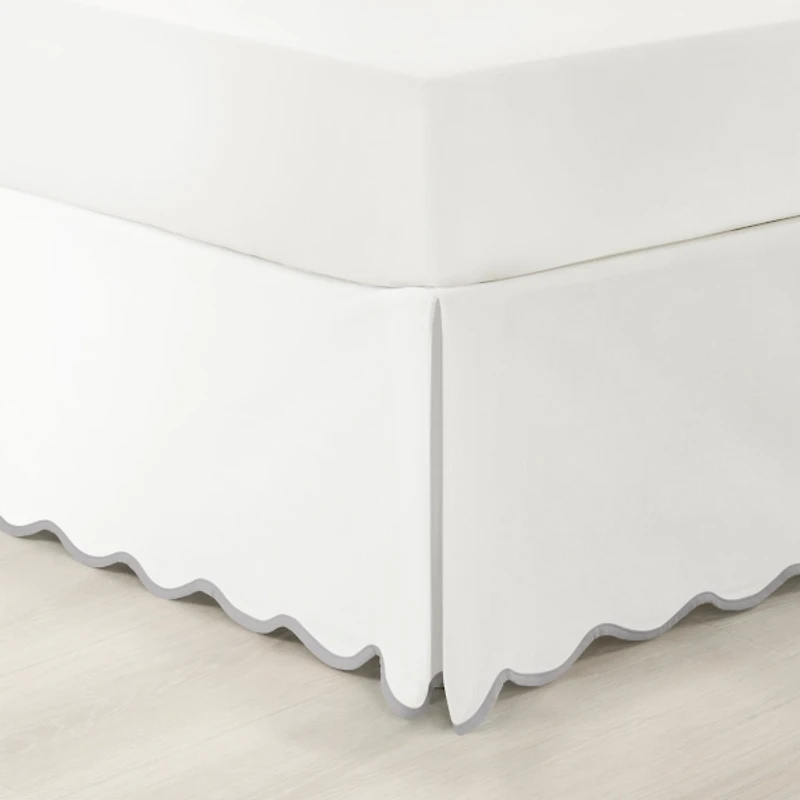 White Gray Scalloped Coastal Queen Bed Skirt