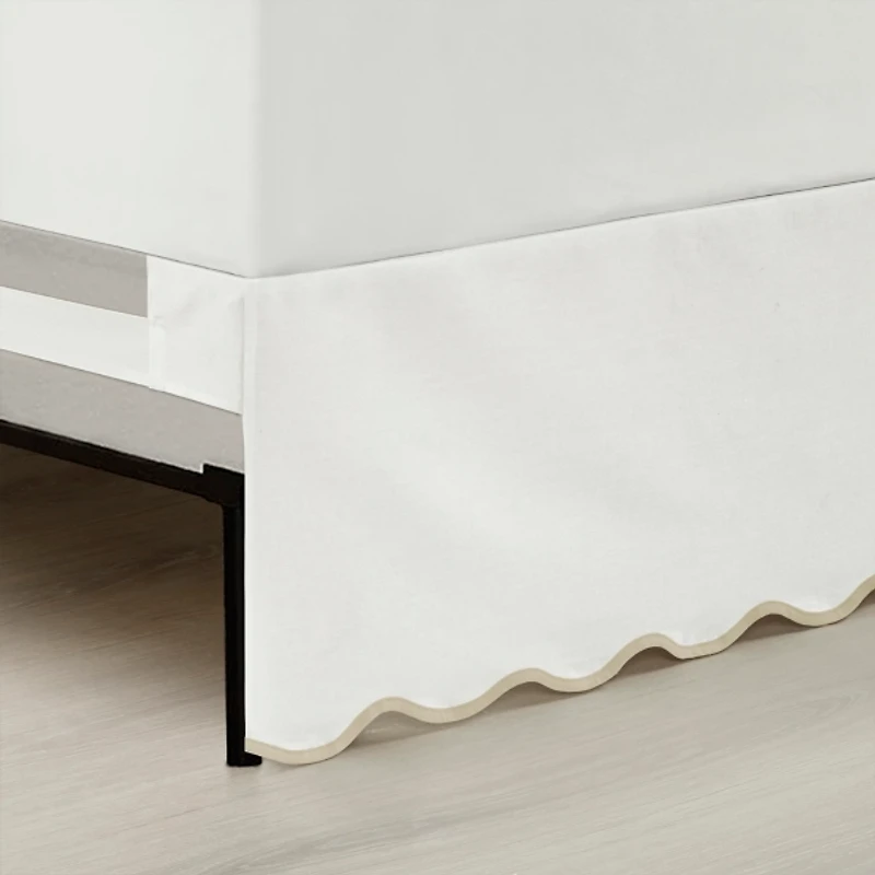 White Neutral Scalloped Coastal Queen Bed Skirt