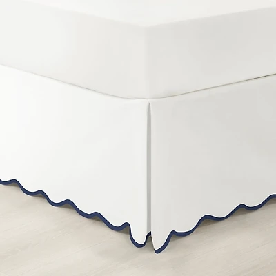 White Navy Scalloped Coastal Queen Bed Skirt