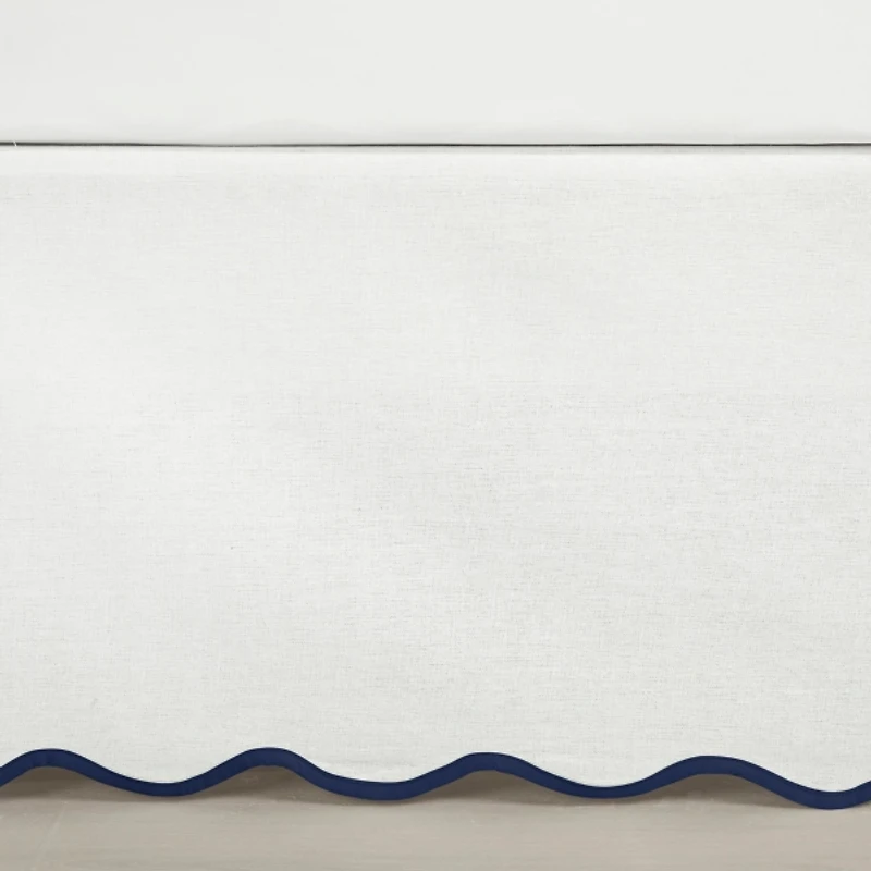 White Navy Scalloped Coastal Queen Bed Skirt
