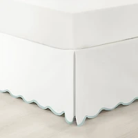 White Blue Scalloped Coastal King Bed Skirt