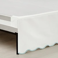 White Blue Scalloped Coastal King Bed Skirt