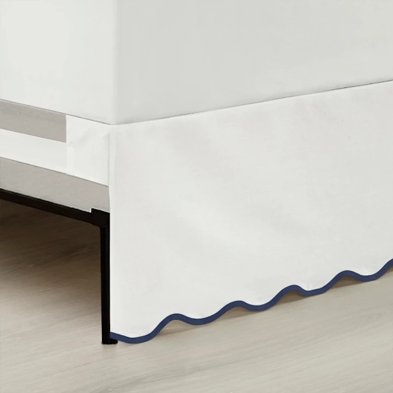White Navy Scalloped Coastal King Bed Skirt