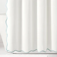 White Blue Scalloped Coastal Shower Curtain