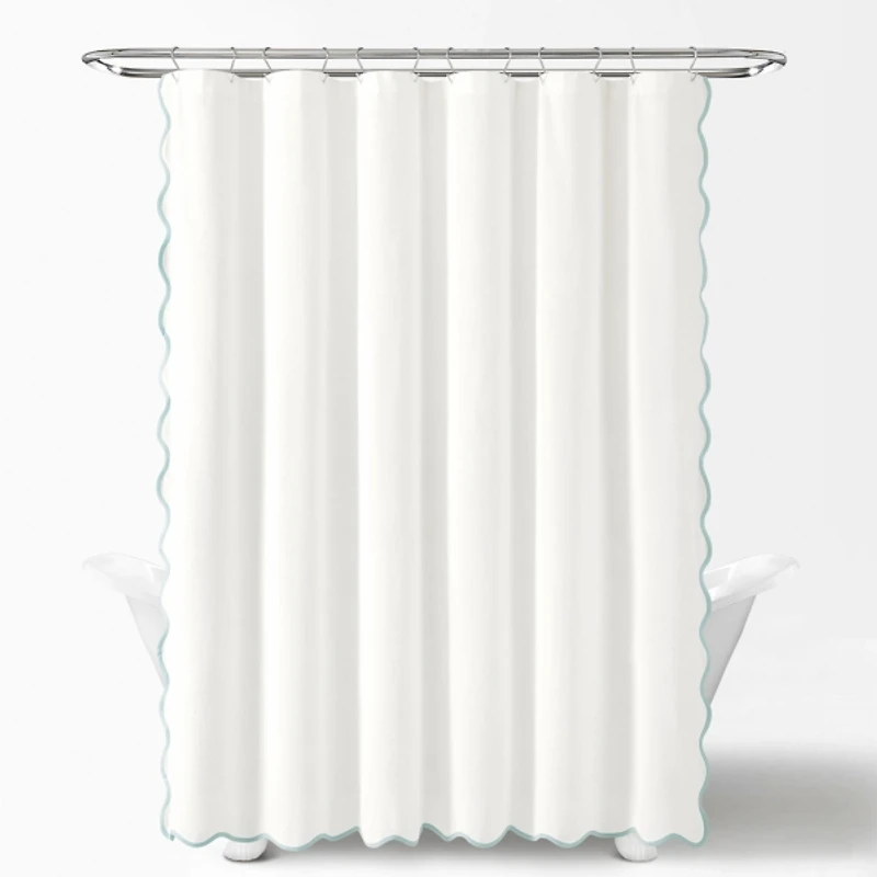 White Blue Scalloped Coastal Shower Curtain