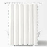 White Blue Scalloped Coastal Shower Curtain