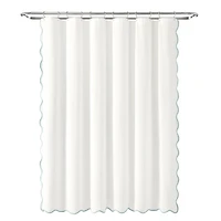 White Blue Scalloped Coastal Shower Curtain