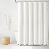 White Gray Scalloped Coastal Shower Curtain