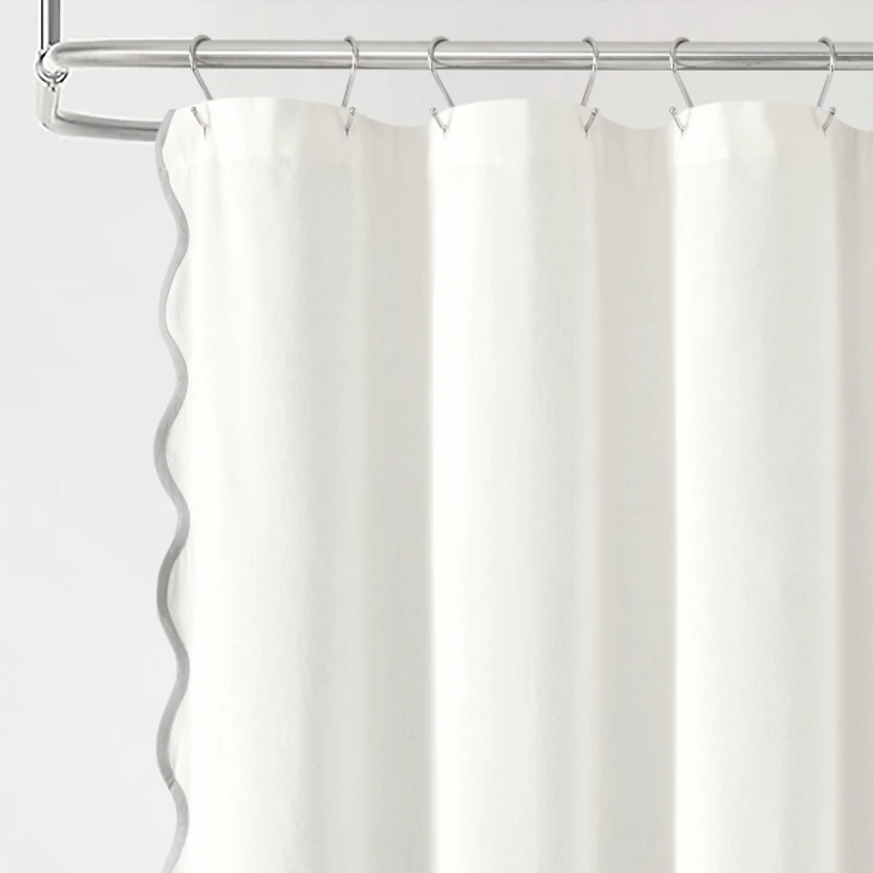 White Gray Scalloped Coastal Shower Curtain
