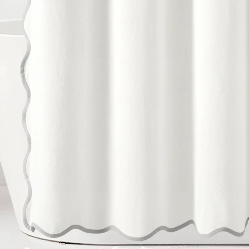 White Gray Scalloped Coastal Shower Curtain
