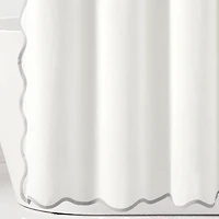 White Gray Scalloped Coastal Shower Curtain