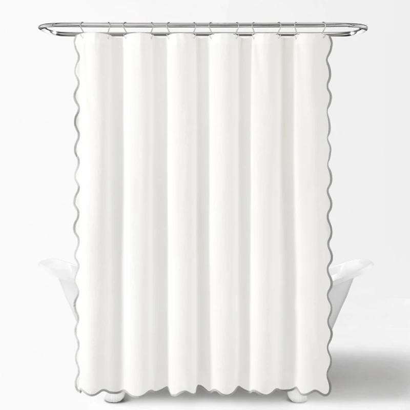 White Gray Scalloped Coastal Shower Curtain
