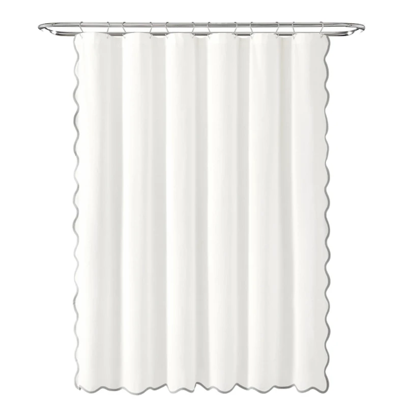 White Gray Scalloped Coastal Shower Curtain