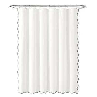 White Gray Scalloped Coastal Shower Curtain