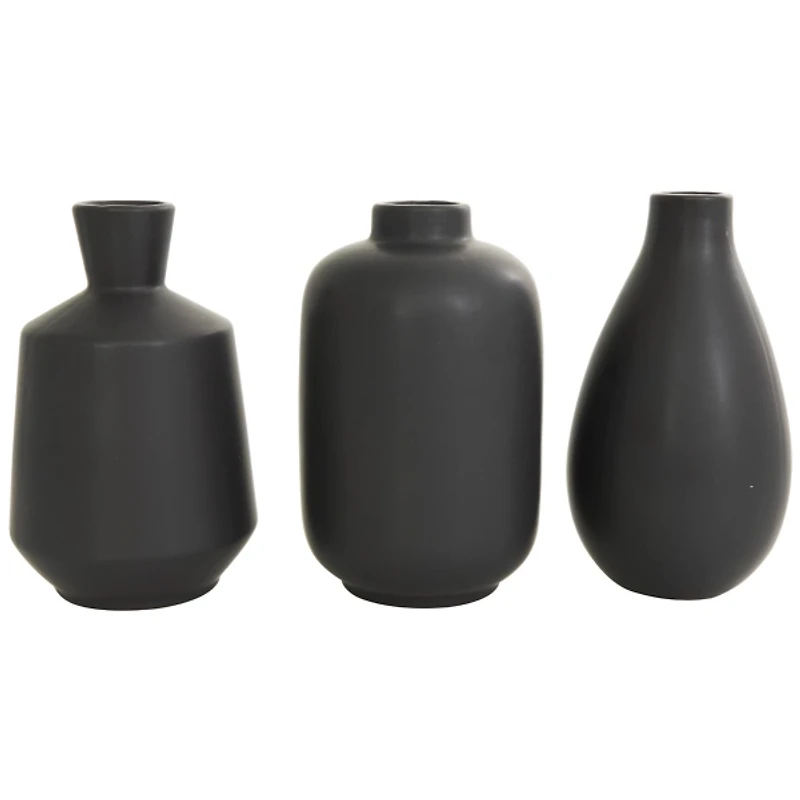Black Ceramic Contemporary Vases, Set of 3