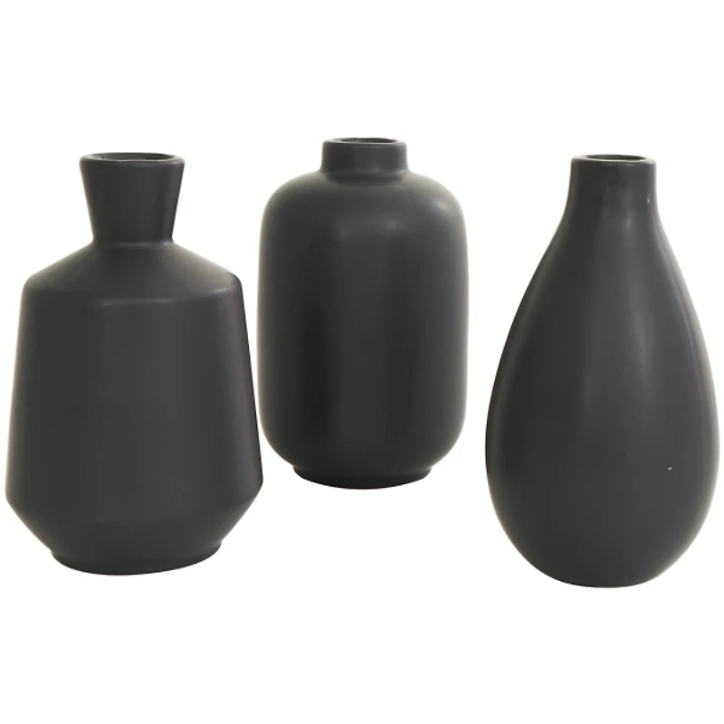 Black Ceramic Contemporary Vases, Set of 3
