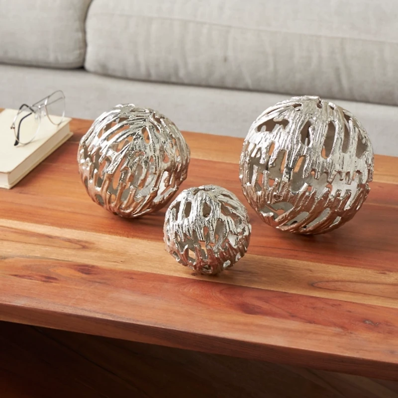 Silver Cut-Out Metal Orbs, Set of 3