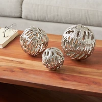 Silver Cut-Out Metal Orbs, Set of 3